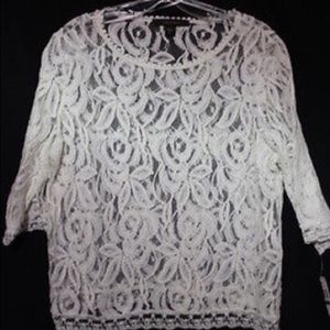 FEVER Lace Top With 3/4 Length Sleeves, Womens L